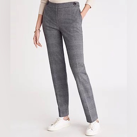 Ann Taylor Plaid Straight Pant in Dark Charcoal Plaid - Picture 1 of 5
